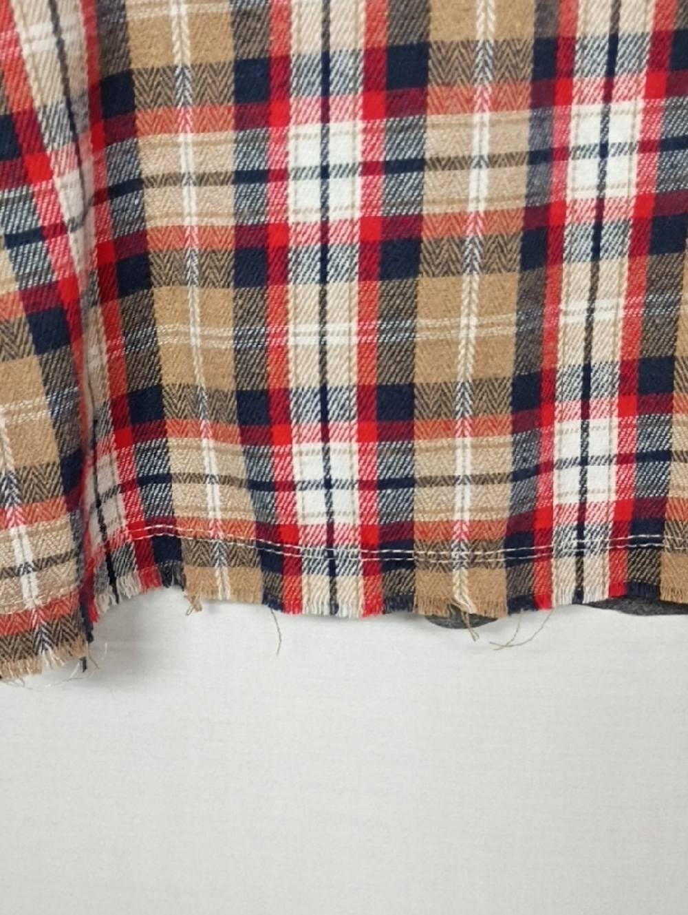 Plaid Button-Down Shirt with Graphic Back - Beige, Red & Gray - Picture 7 of 9